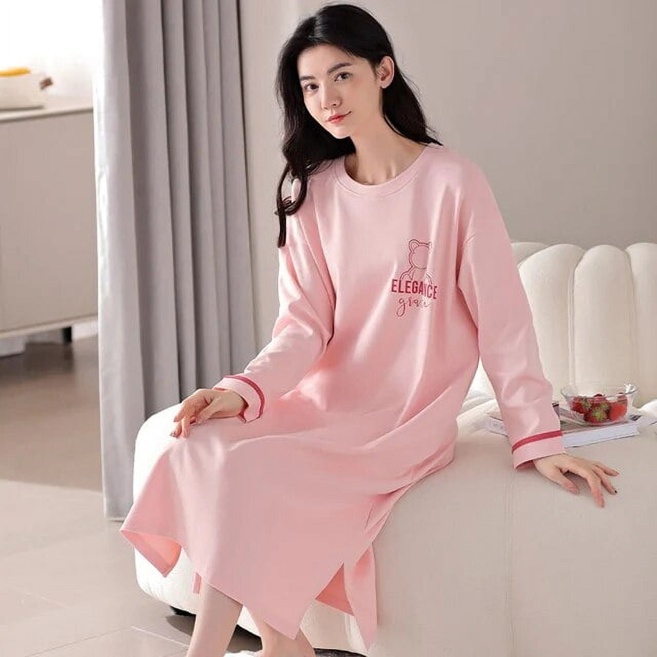 Kukuzhu Autumn Long Sleeve Cotton Print Nightgowns For Women Korean Cute Sleepwear Night Dress 9730