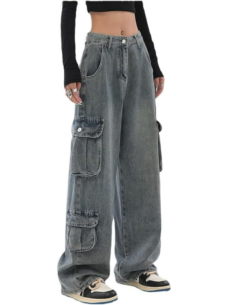 Kukuzhu Baggy Jeans Y2K Emo Denim Pant with Side Pocket