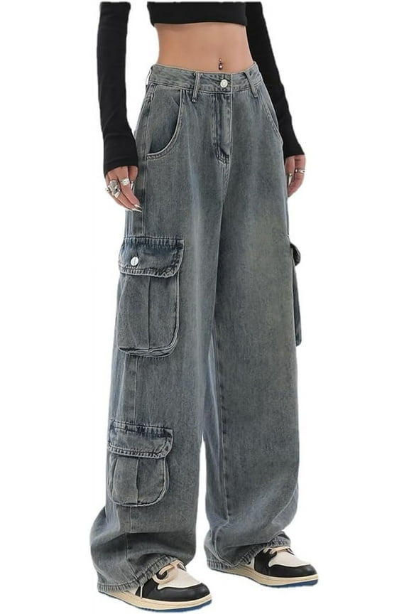 Baggy Jeans Y2K Emo Denim Pant with Side Pocket Hippie Cargo Gothic Alt Parachute Streetwear Grunge Tripp Clothing