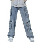 Kukuzhu Baggy Jeans for Women Men Y2K Jeans with Flap Pocket Baggy Cargo Pants Grunge Parachute Pants Emo Alt 90s Streetwear