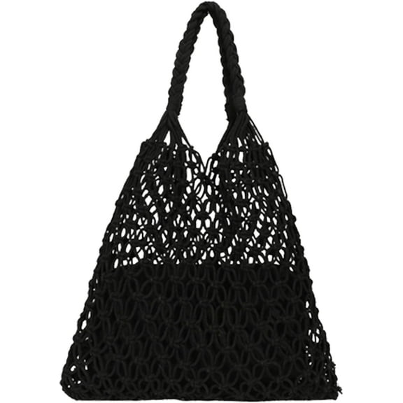 Kukuzhu Beach Bags for Women, 2 in 1 Summer Mesh Beach Tote Bag Hand Woven Beach Bag Weaving Hollow Shoulder Bag Handbag