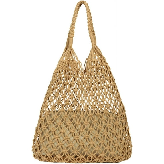 Kukuzhu Beach Bags for Women, 2 in 1 Summer Mesh Beach Tote Bag Hand Woven Beach Bag Weaving Hollow Shoulder Bag Handbag
