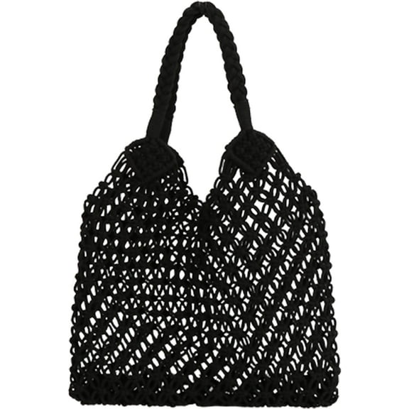Kukuzhu Beach Bags for Women, Summer Mesh Beach Tote Bag Hand Woven Beach Bag Weaving Hollow Shoulder Bag Handbag