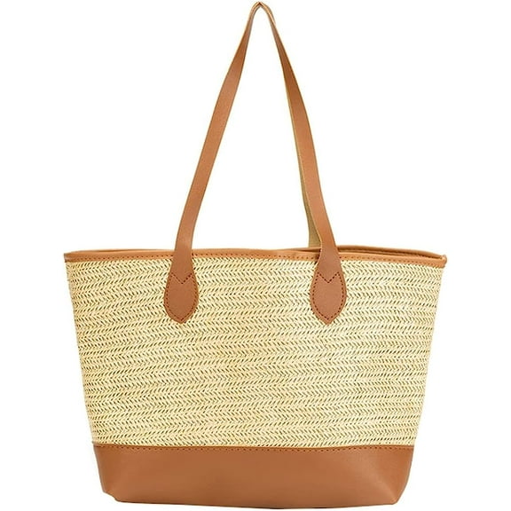Kukuzhu Beach Straw Hadbag Women Large Woven PU Summer Trendy Tote Bag Shoulder Bag