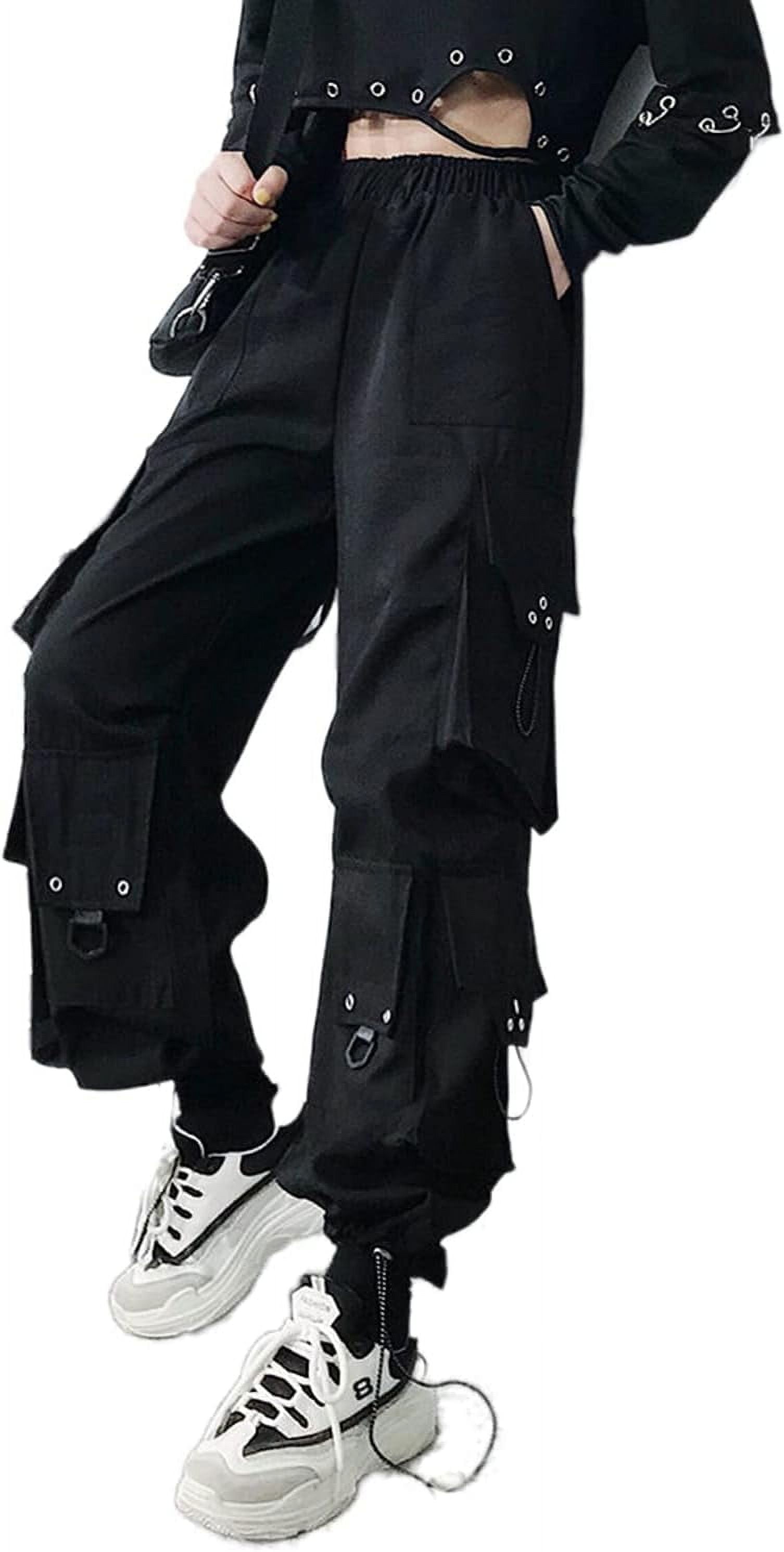 Kukuzhu Black Cargo Pants for Women Techwear with Chain Gothic Harajuku  Punk Streetwear E-Girl Grunge Y2k Alt Emo Clothing 