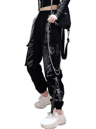 Brownm Women Cargo Pants Black Joggers High Waisted Harajuku Harem Pants  Punk Goth Techwear Chain Trousers Female Hip Hop