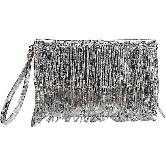 Kukuzhu Bling Evening Clutch Bag for Women Lady Dinner Handbag Sparking Sequin Tassel Clutch Bag for Prom Cocktail Party