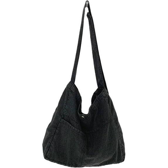 Kukuzhu Canvas Hobo Bag Denim Shoulder Bag for Women Fashion Large Shopping Handbag