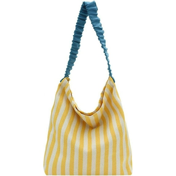 Kukuzhu Canvas Hobo Bag Tote Bag Women Large Stripe Shoulder Bag Chic Crossbody Bag