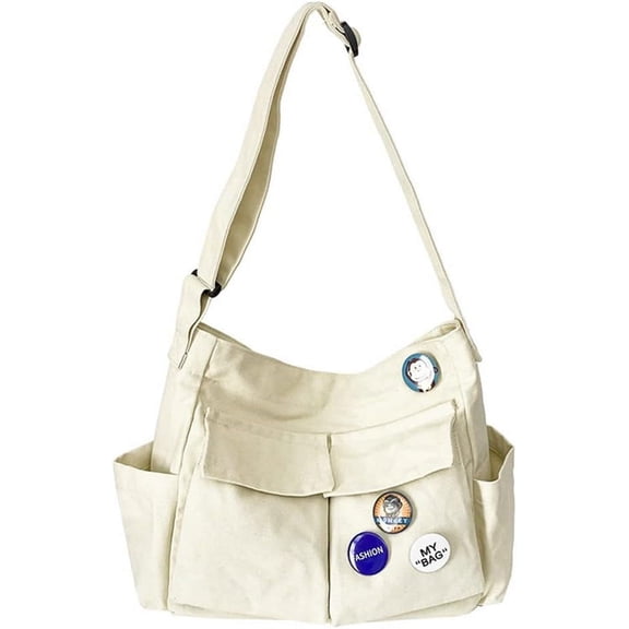 Kukuzhu Canvas Messenger Bag Large Hobo Crossbody Bag with Multiple Pockets Canvas Shoulder Tote Bag Handbag for Women and Men