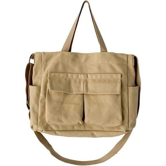 Kukuzhu Canvas Messenger Bag Large Hobo Crossbody Bag with Multiple Pockets for Women and Men Shoulder Tote Bag