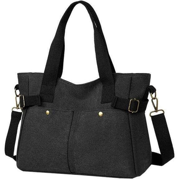 Kukuzhu Canvas Tote Bag Women Large Hobo Shoulder Crossbody Bag Fashion Casual Multi Pocket Travel Satchel Messenger Bag