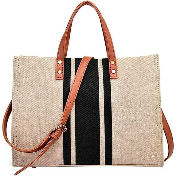 Kukuzhu Canvas Tote Bag for Women Large Crossbody Shoulder Bag Casual Stripe Hobo Handbags Canvas Satchel for Travel Beach Vacation