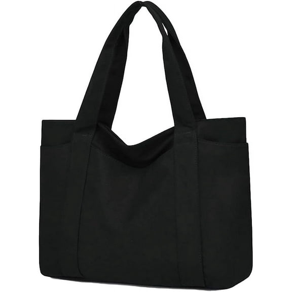 Kukuzhu Canvas Tote Bags for Women Handbag Tote Purse with Multiple Pockets Canvas Shoulder Bag for Office, Travel, School