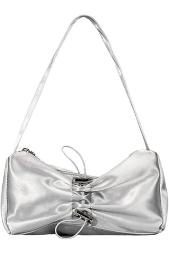 Chic Bow Tote Bag Satin Drawstring Shoulder Bag Retro Classic Clutch Hobo Handbag for Women