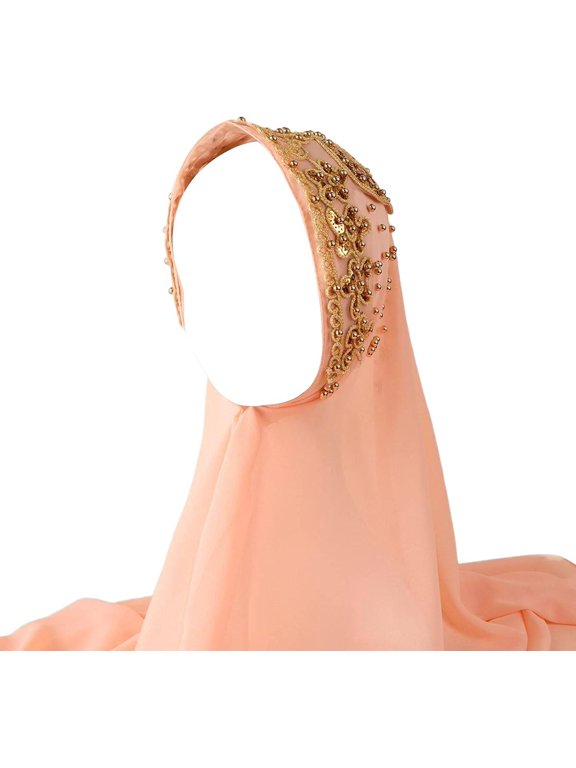 Chiffon Hijab Muslim Women Solid Color Jersey Hijab With Glitters Beads Soft Head Scarf Long Scarf Shawl Khimar