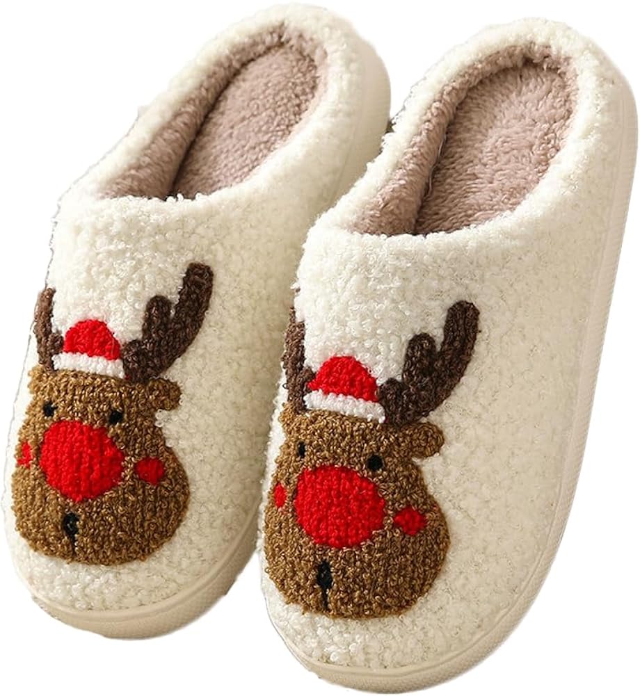 Kukuzhu Christmas Slippers for Women Soft Furry Preppy Slippers Non