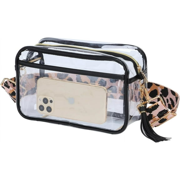 Kukuzhu Clear Crossbody Bag Stadium Approved, Clear Purses for Women PVC Clear Stadium Bag Concert Bag with Guitar Strap