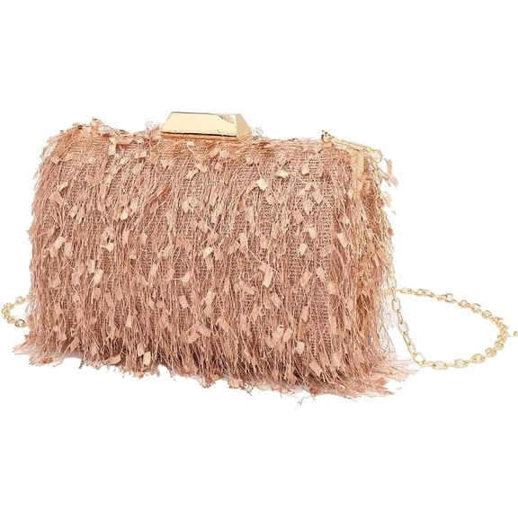 Kukuzhu Clutch Purses for Women Evening Bag Tassel Hobo Handbag Shouder Crossbody Bag with Chain for Wedding Party