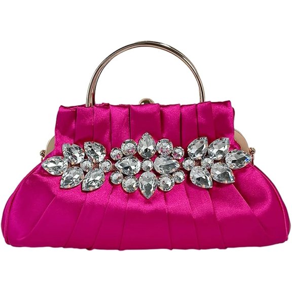 Kukuzhu Clutch Purses for Women Sparkling Ruched Evening Pueses Chic Satin Clutch Handbag for Party Formal Weeding