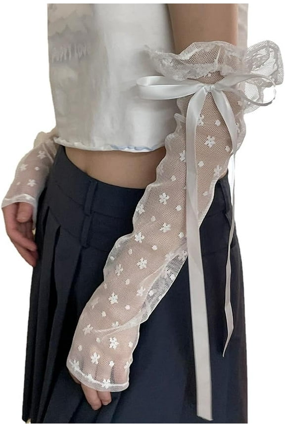 Coquette Aesthetic Lace Gloves Grunge Accessories Floral Arm Warmers Y2K Emo Gloves Lolita Streetwear Cottagecore