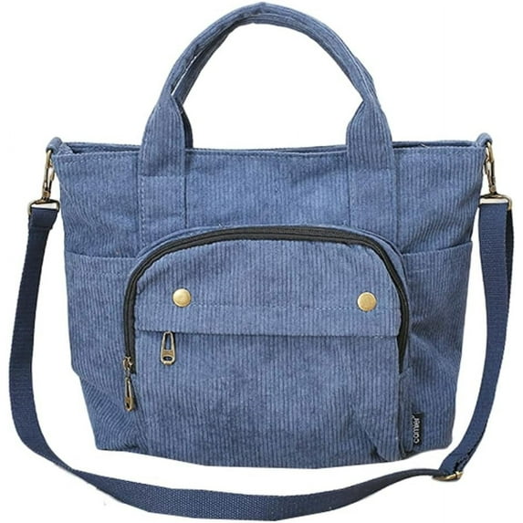 Kukuzhu Corduroy Crossbody Bag Casual Retro Tote Bag Large Top Handle Shoulder Bag for Women Men with Zipper Pocket