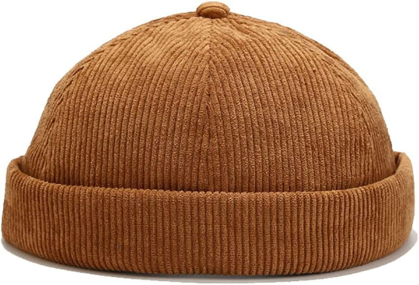 Kukuzhu Corduroy Retro Docker Cap Brimless Hat Adjustable Watch Cap No Visor Cap Navy Beanie Hats for Men Women