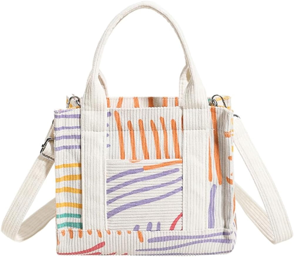 GOQUFOY Women's Small Corduroy Tote Bag - Mini Crossbody Satchel Purse With Adjustable Strap - View #5