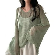 Kukuzhu Cottagecore Clothing Fairycore Clothes Y2K Grunge Hollow Out Pullover Oversized Long Sleeve Crochet Blouse