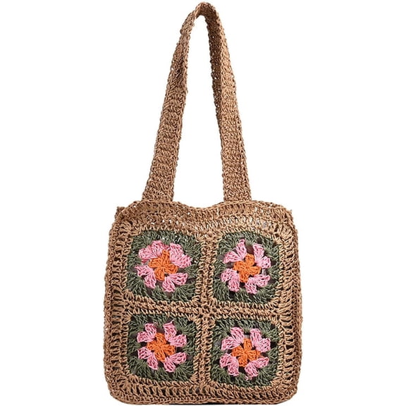 Kukuzhu Crochet Beach Bag, Summer Cute Straw Tote Bags Woven Beach Bag Knit Bags for Women Crochet Purse