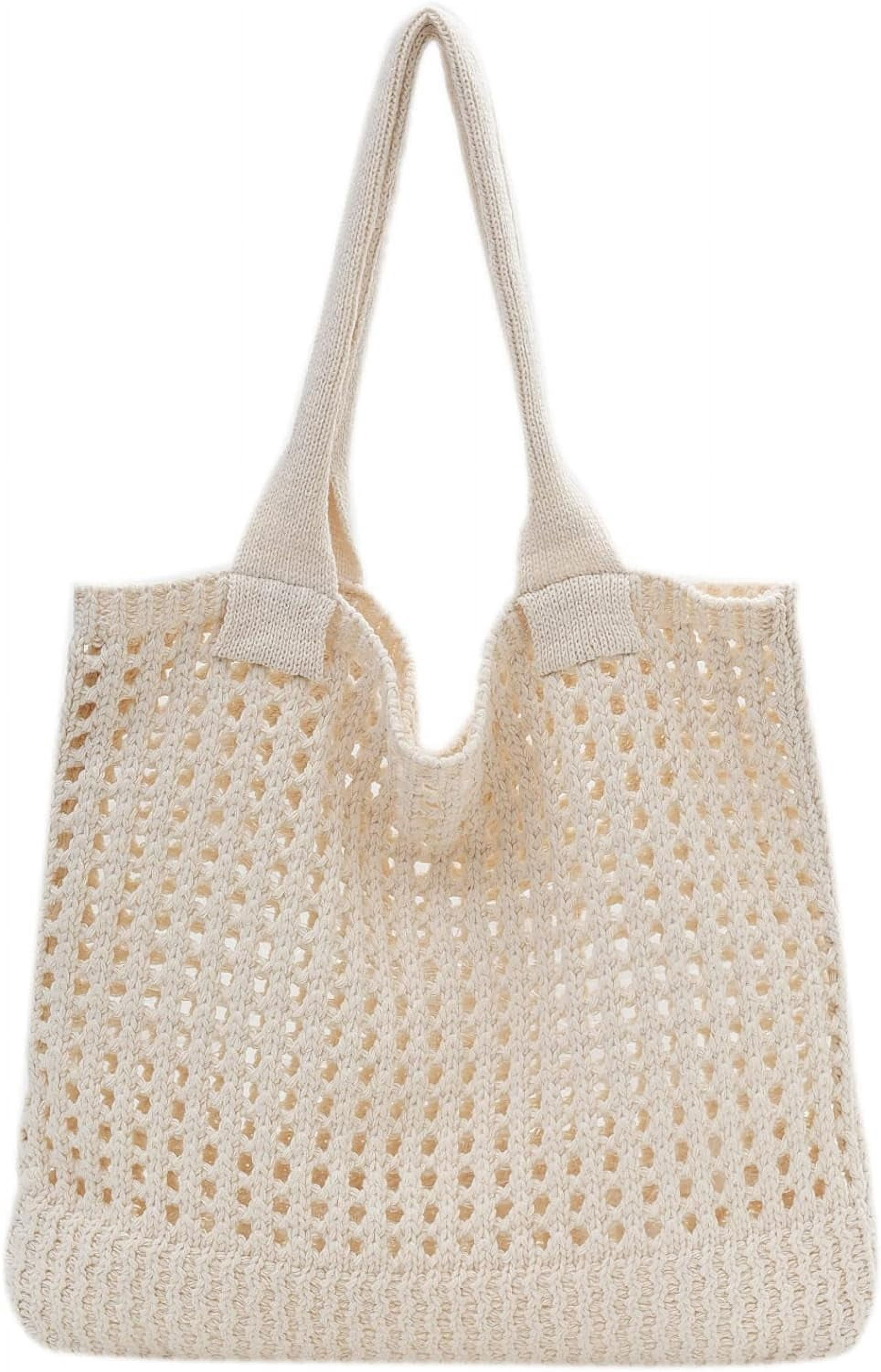 Kukuzhu Crochet Beach Bags for Women, Woven Travel Tote Fishing Net Handbag Shopping Large Hobo Shoulder Bag for for Holiday