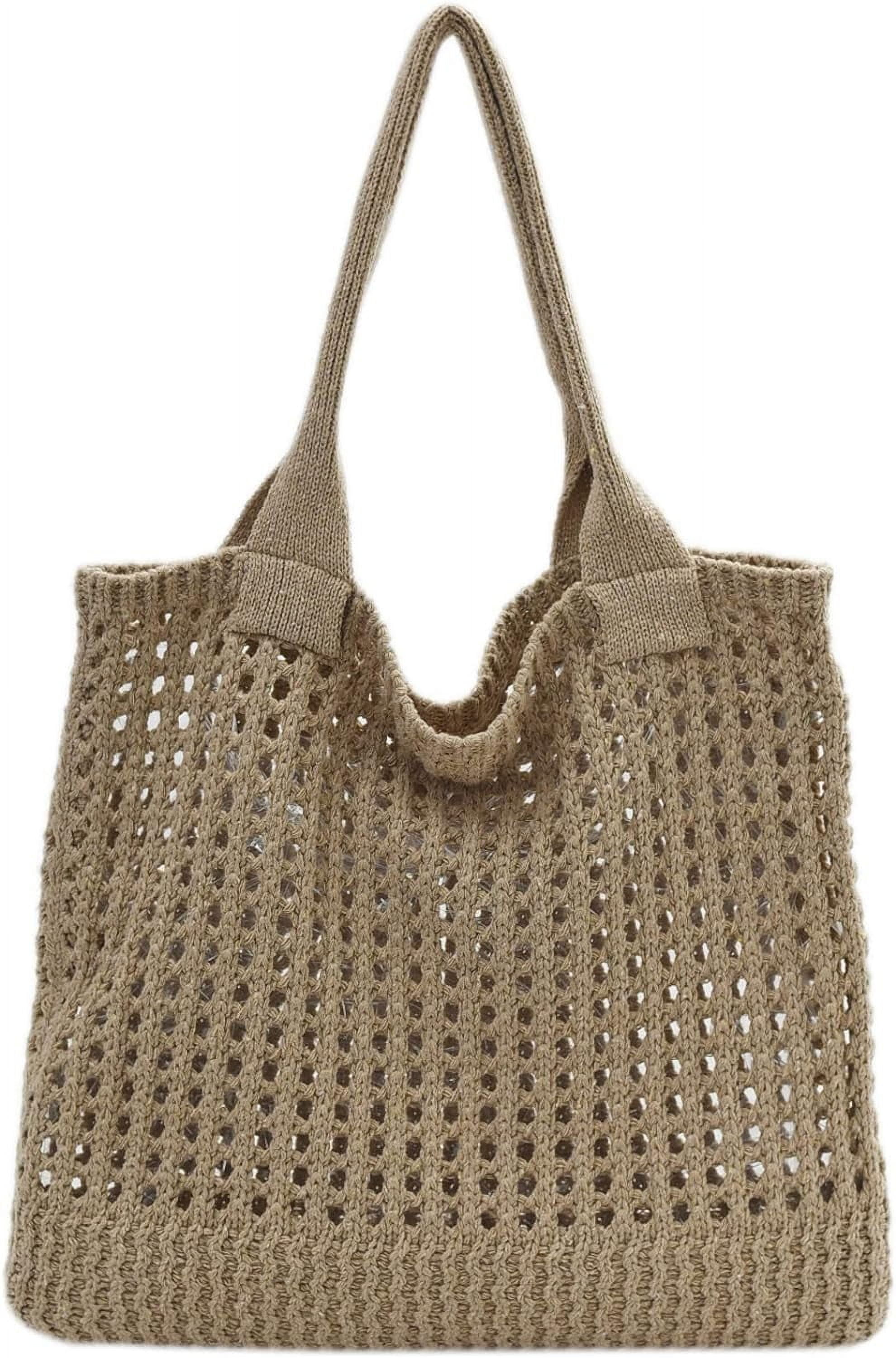 Kukuzhu Crochet Beach Bags for Women, Woven Travel Tote Fishing Net Handbag Shopping Large Hobo Shoulder Bag for for Holiday