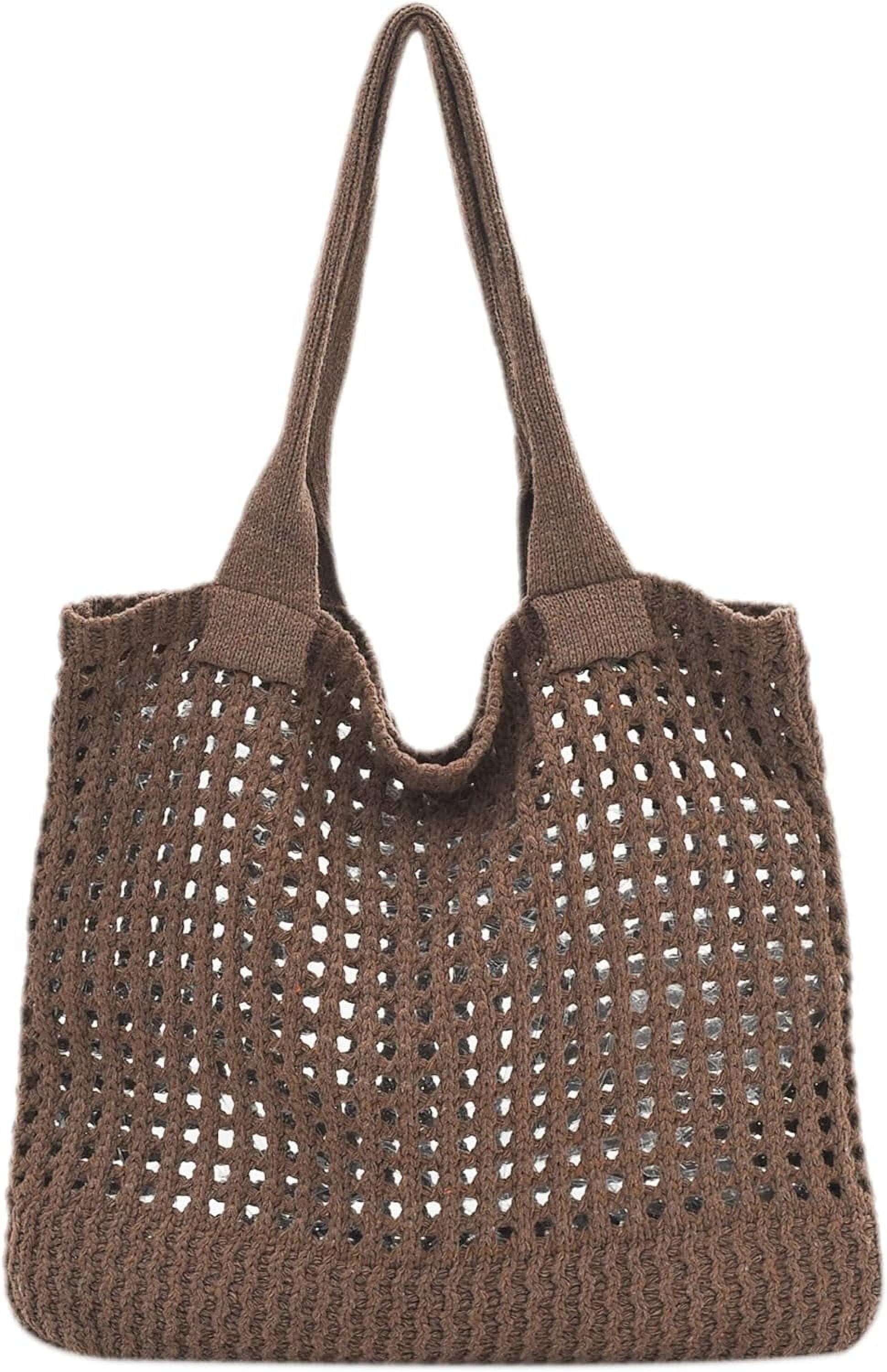 Kukuzhu Crochet Beach Bags for Women, Woven Travel Tote Fishing Net Handbag Shopping Large Hobo Shoulder Bag for for Holiday