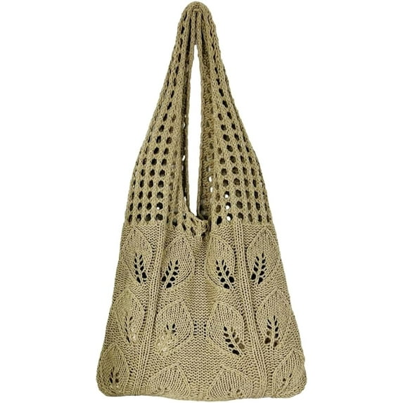Kukuzhu Crochet Beach Tote Bag for Women Aesthetic Mesh Tote Bag Summer Hobo Bag Hollow Shoulder Handbags Knit Bag