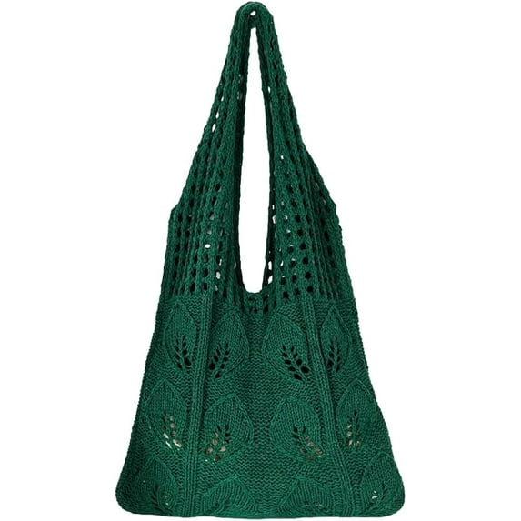 Kukuzhu Crochet Beach Tote Bag for Women Aesthetic Mesh Tote Bag Summer Hobo Bag Hollow Shoulder Handbags Knit Bag