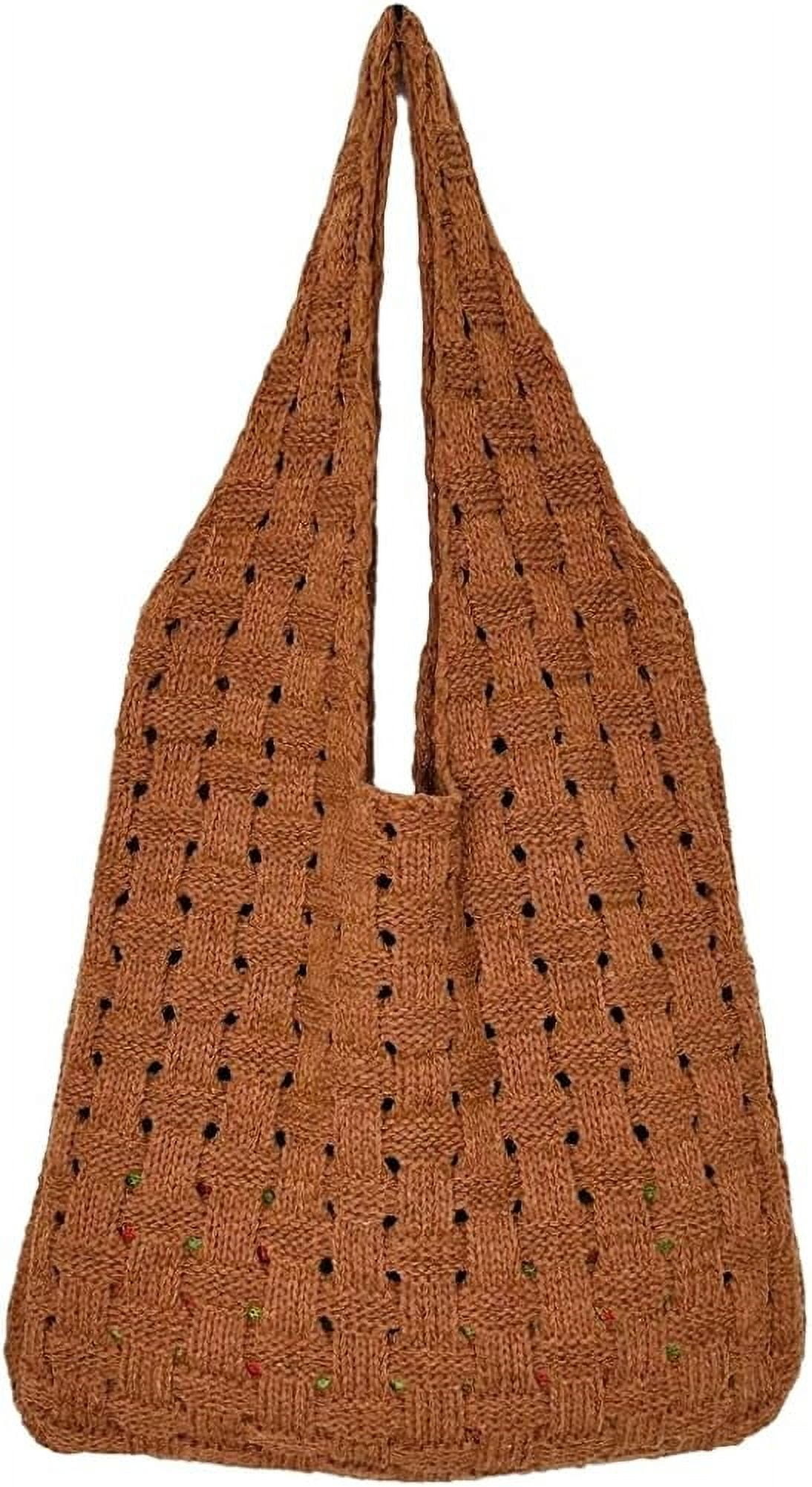 Kukuzhu Crochet Beach Tote Bag for Women Knit Shoulder Bag Aesthetic Knit Bag Woven Hobo Bag Hollow Summer Bag