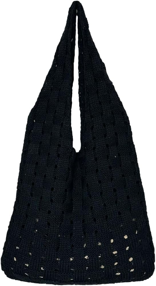 Kukuzhu Crochet Beach Tote Bag for Women Knit Shoulder Bag Aesthetic Knit Bag Woven Hobo Bag Hollow Summer Bag