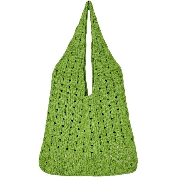 Kukuzhu Crochet Beach Tote Bag for Women Knit Shoulder Bag Aesthetic Knit Bag Woven Hobo Bag Hollow Summer Bag