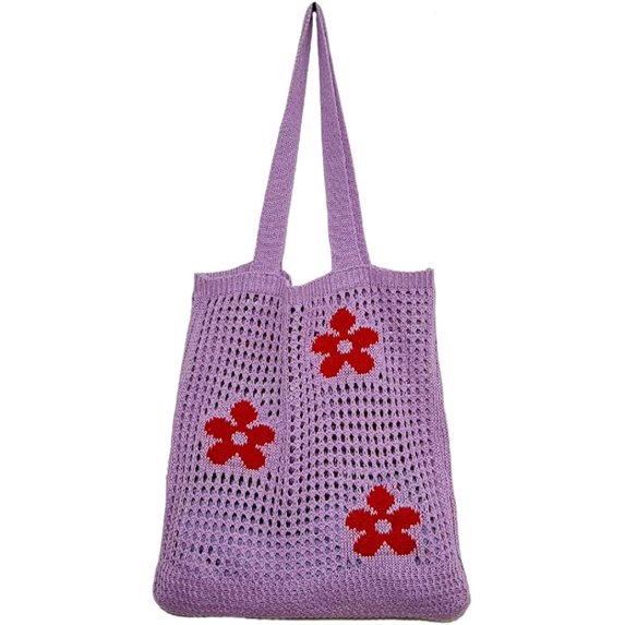 Kukuzhu Crochet Knit Bag Women Large Beach Bag Stylish Shoulder Bag Hobo Bag for Work School Travel