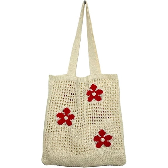 Kukuzhu Crochet Knit Bag Women Large Beach Bag Stylish Shoulder Bag Hobo Bag for Work School Travel