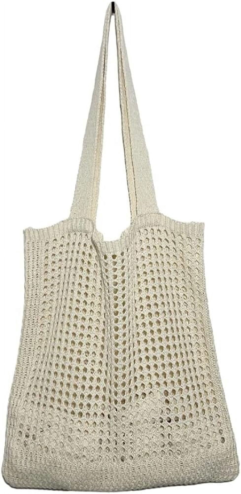 Kukuzhu Crochet Mesh Tote Bag for Women Stylish Aesthetic Tote Bag Casual Shoulder Bag Hobo Bag