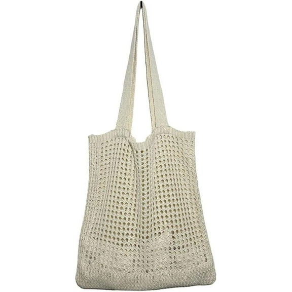 Kukuzhu Crochet Mesh Tote Bag for Women Stylish Aesthetic Tote Bag Casual Shoulder Bag Hobo Bag