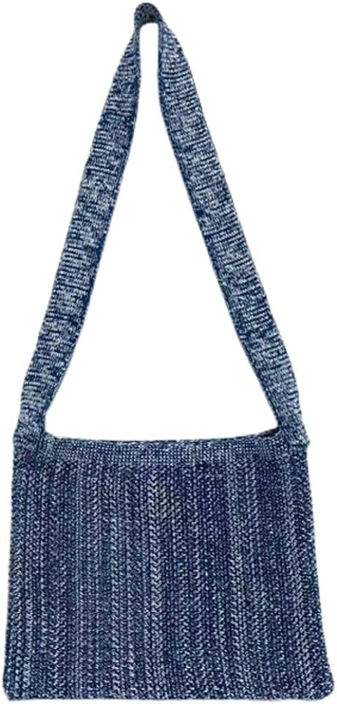Kukuzhu Crochet Shoulder Bag Women Storage Knitting Crossbody Bag Woven Bag Simple Color Hollow Design Knitted Purse