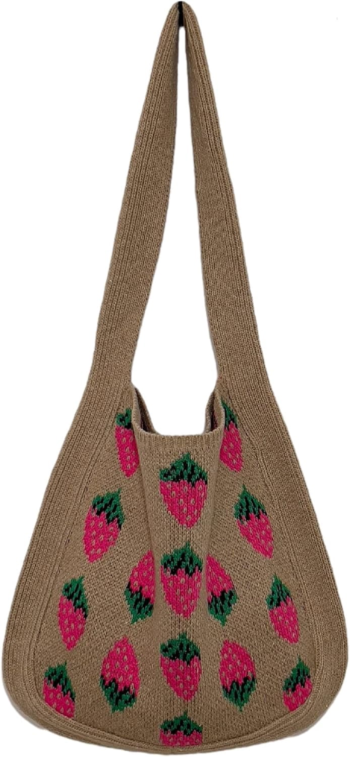 Kukuzhu Crochet Tote Bag Aesthetic Strawberry Purse Kawaii Purse Crocheted Bag Kawaii Tote Bag