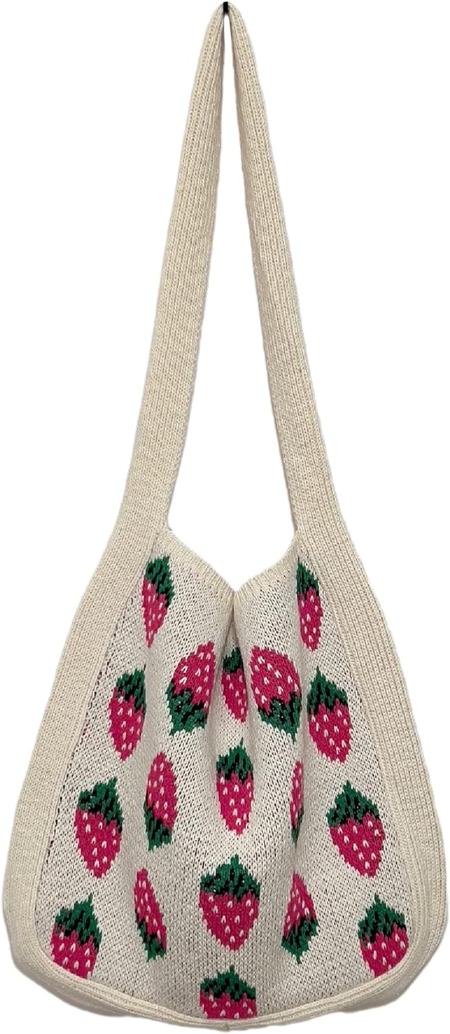 Cute Strawberry Corduroy Crossbody Purse For Women - Kawaii Aesthetic Small Tote Bag With Adjustable Strap