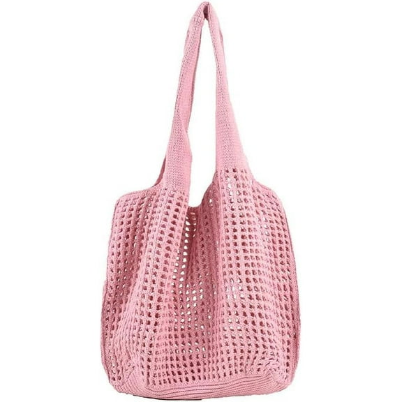 Kukuzhu Crochet Tote Bag, Cute Boho Knit Tote Bag Aesthetic Y2K Large Crochet Beach Bag Shoulder Bag Handbag