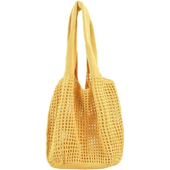 Kukuzhu Crochet Tote Bag, Cute Boho Knit Tote Bag Aesthetic Y2K Large Crochet Beach Bag Shoulder Bag Handbag
