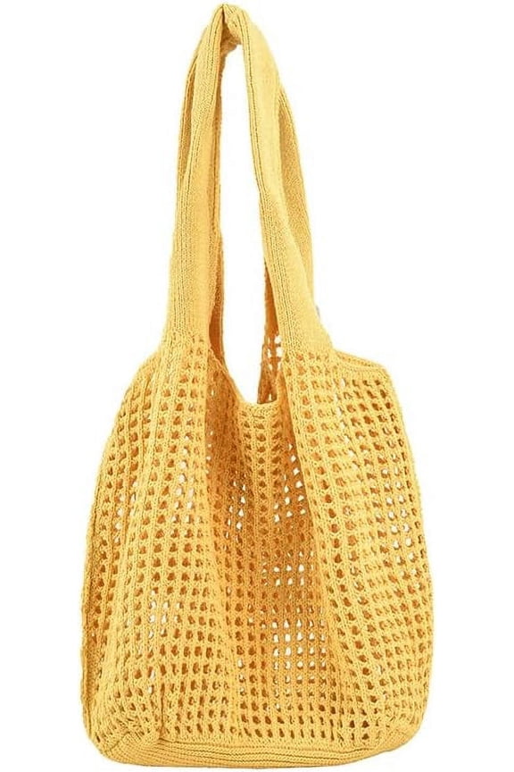 Crochet Tote Bag, Cute Boho Knit Tote Bag Aesthetic Y2K Large Crochet Beach Bag Shoulder Bag Handbag