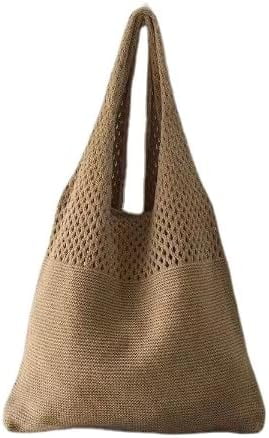 Kukuzhu Crochet Tote Bag Fairycore Hobo Bag Women's Pack Summer Beach Bag Big Purses Casual Hollow Woven Shoulder Bags