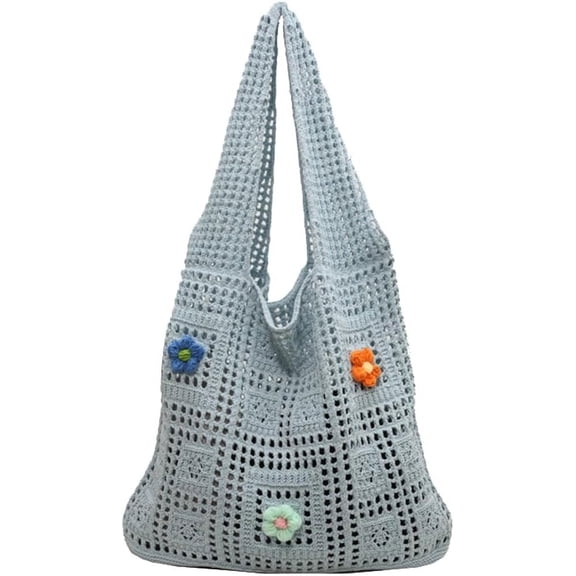 Kukuzhu Crochet Tote Bag Mesh Beach Bag Large Hobo Shoulder Bag Woven Handbag Fairy Aesthetic Knit Bag Y2k Crochet Beach Bag